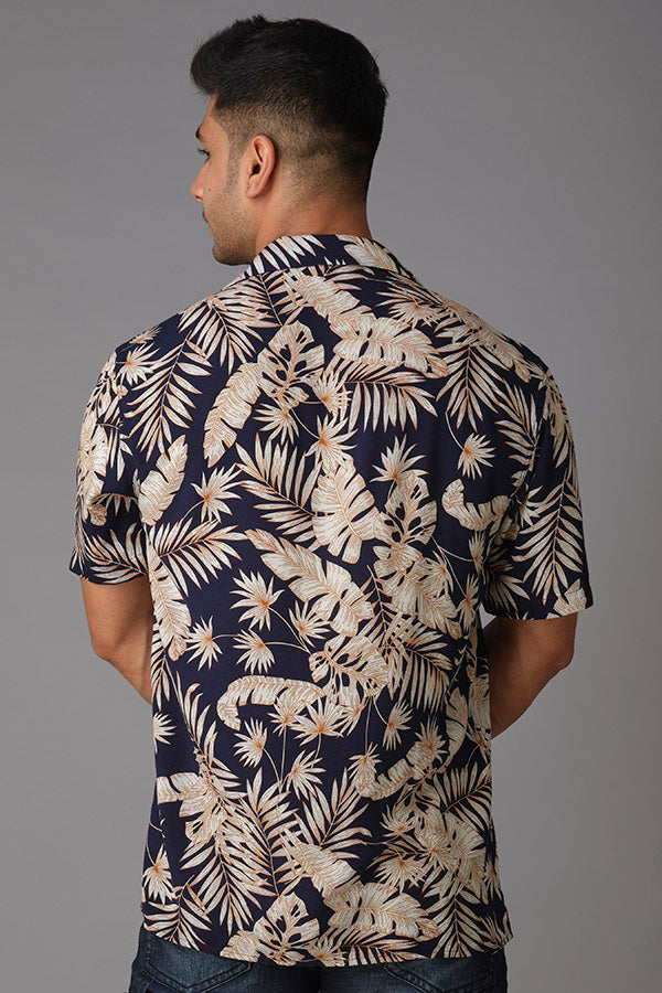 Navy Khaki Half Sleeve Printed Shirt