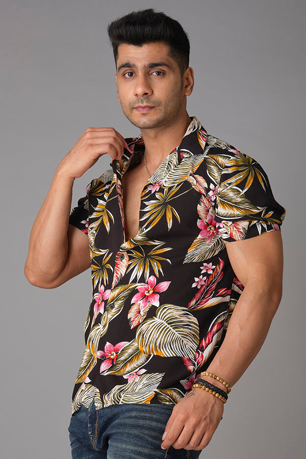 Black Half Sleeve Printed Shirt