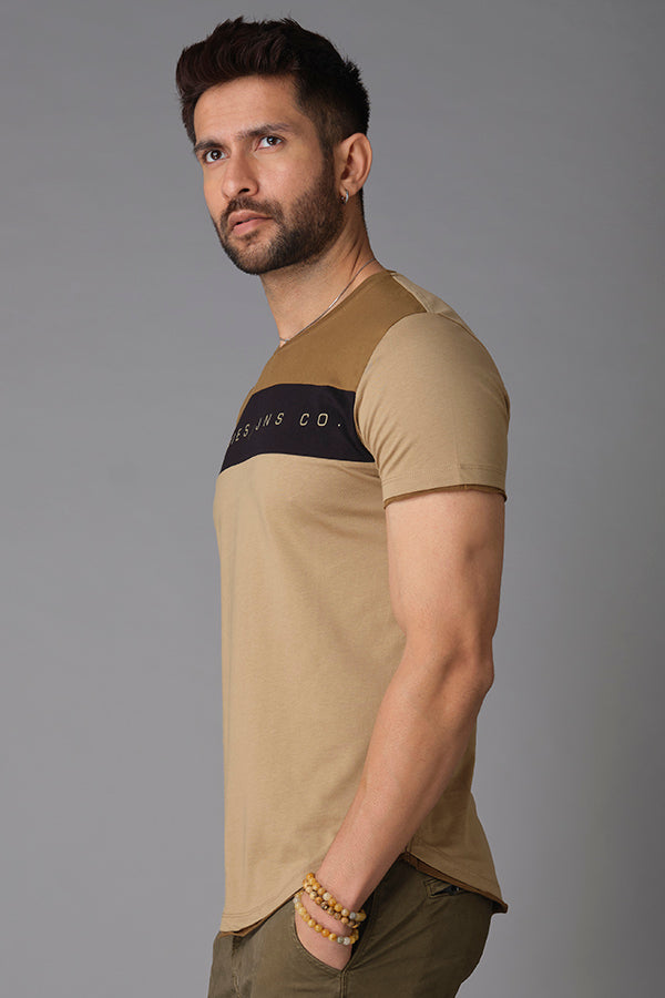 Khaki Black Half Sleeve V Neck Tee