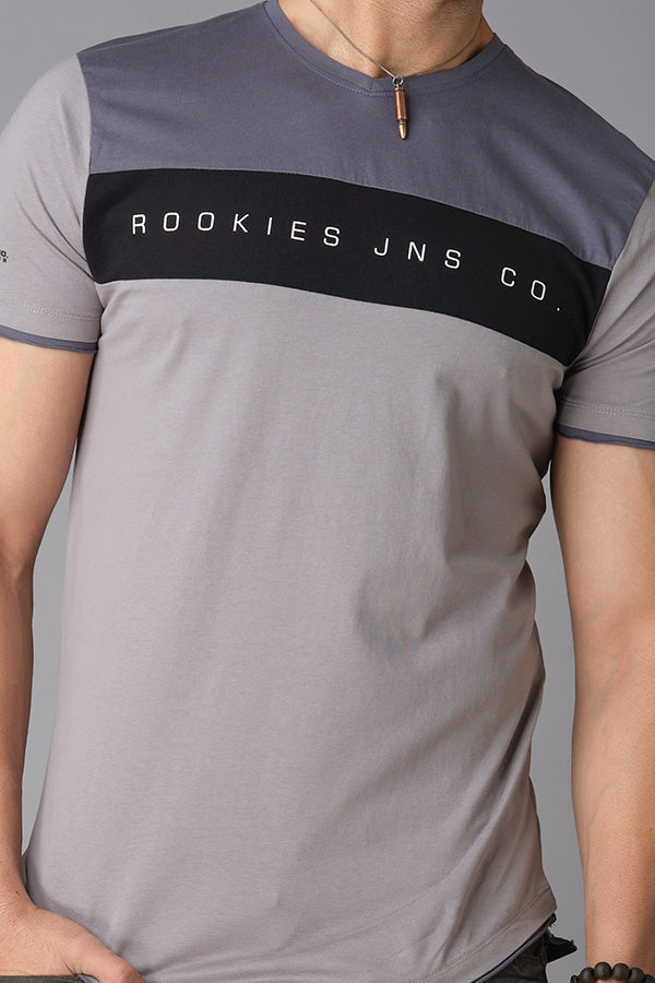 Grey Half Sleeve V Neck Tee