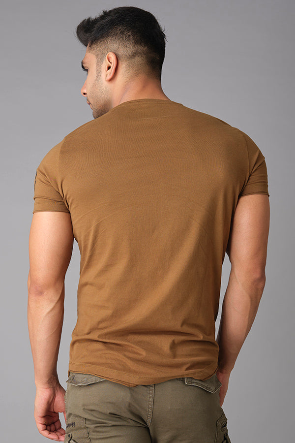 Beige Half Sleeve V Neck Tee (V Neck H/Slv Slim)