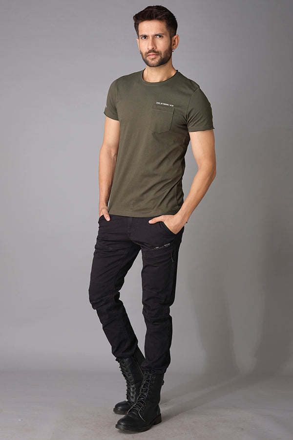 Military Green Half Sleeve Round Neck Tee (R Neck H/Slv Slim)