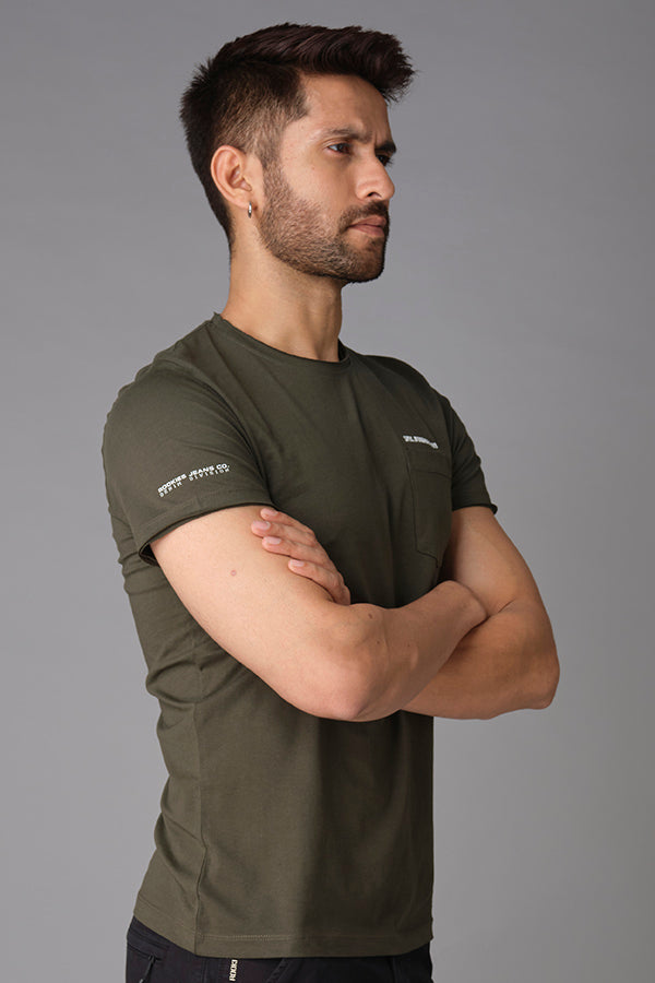 Military Green Half Sleeve Round Neck Tee (R Neck H/Slv Slim)