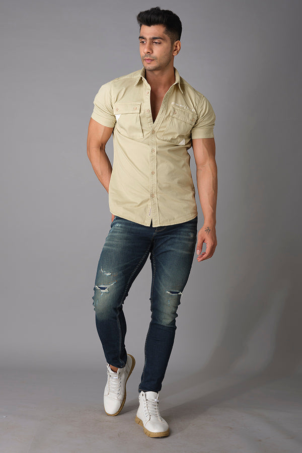 Khaki 1 Half Sleeve Cotton Shirt (Axel H/Slv Fit)