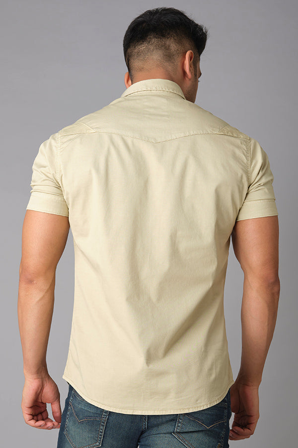 Khaki 1 Half Sleeve Cotton Shirt (Axel H/Slv Fit)