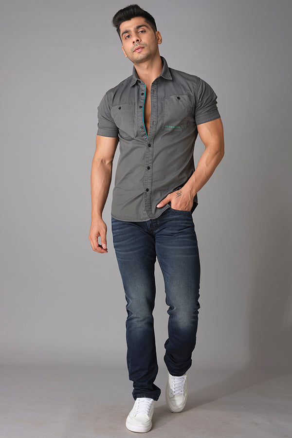 Charcoal Half Sleeve Cotton Shirt (Axel H/Slv Fit)