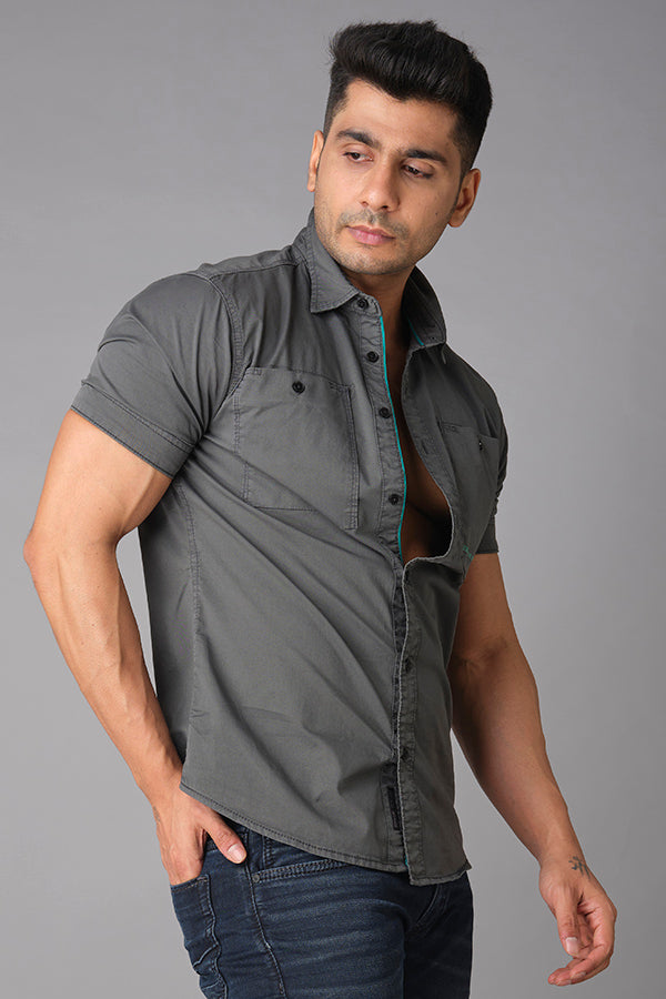 Charcoal Half Sleeve Cotton Shirt (Axel H/Slv Fit)