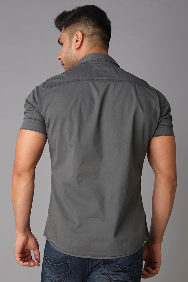 Charcoal Half Sleeve Cotton Shirt (Axel H/Slv Fit)