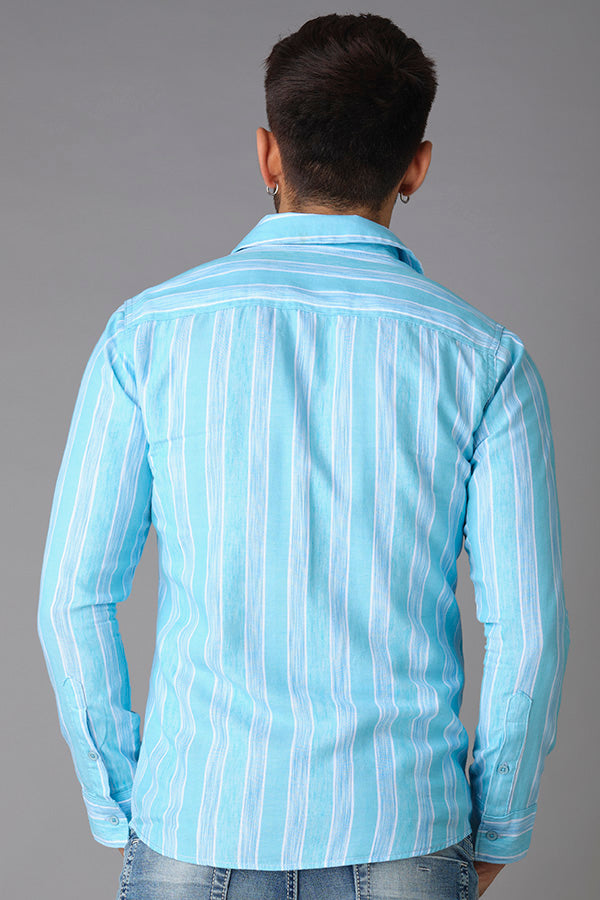 Sky Blue Full Sleeve Stripe Shirt (Zack F/Slv Fit)