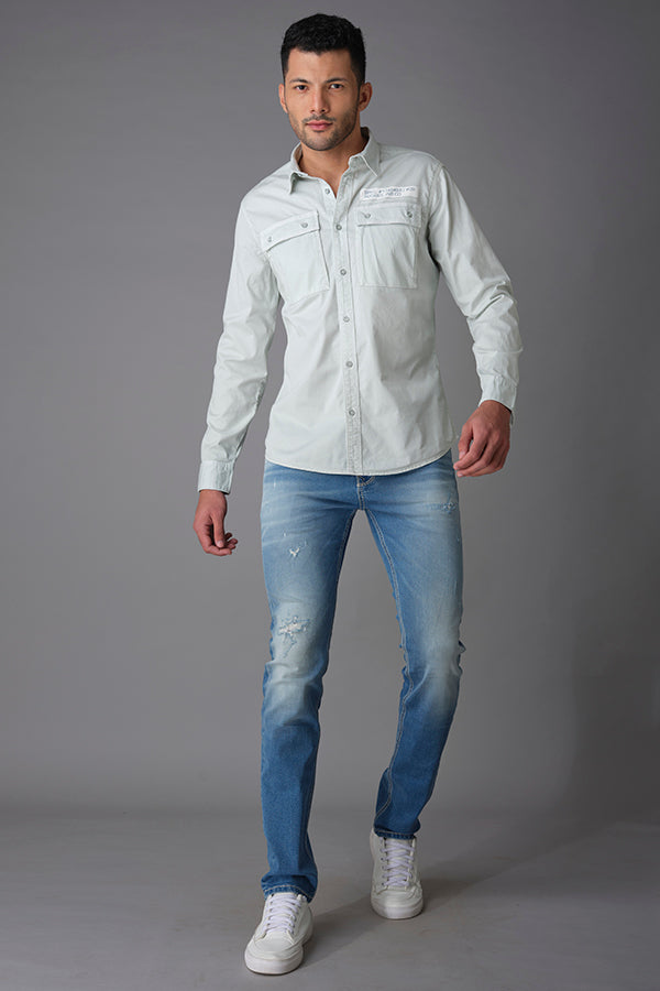 Baby Blue Full Sleeve Cotton Shirt (Axel F/Slv Fit)