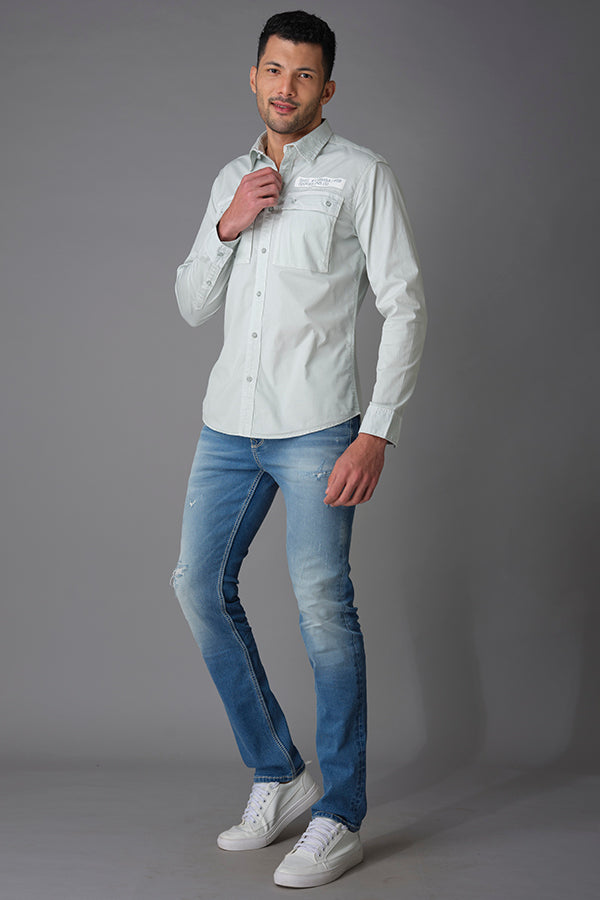 Baby Blue Full Sleeve Cotton Shirt (Axel F/Slv Fit)