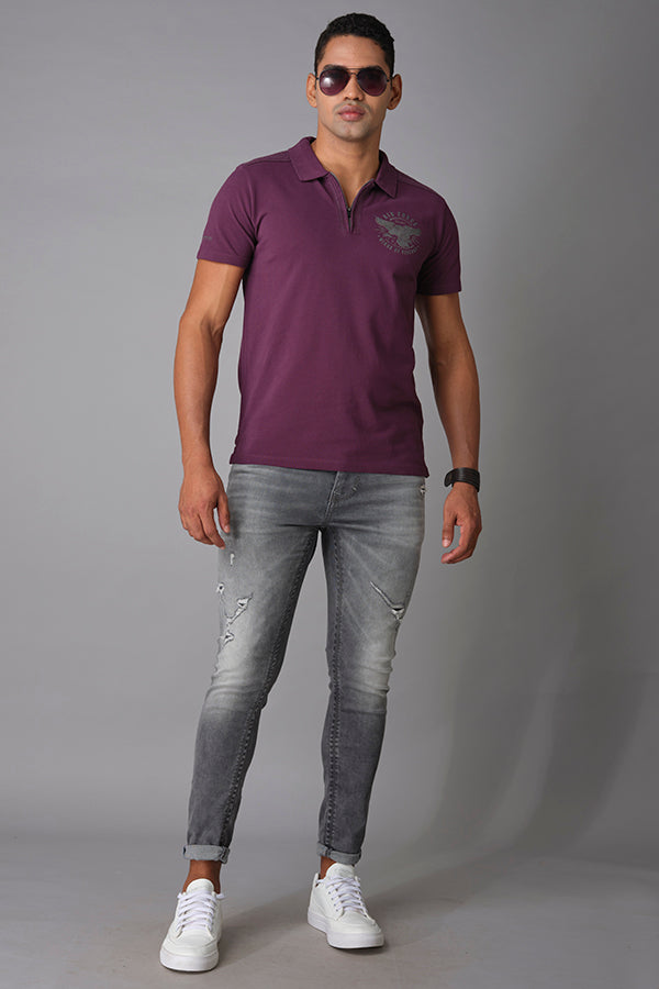 Purple Half Sleeve Pique Polo Tee (Polo Neck H/Slv Slim)