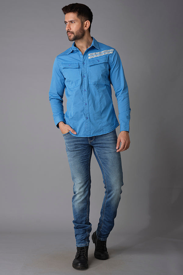 Campanula Blue Full Sleeve Cotton Shirt (Axel F/Slv Fit)