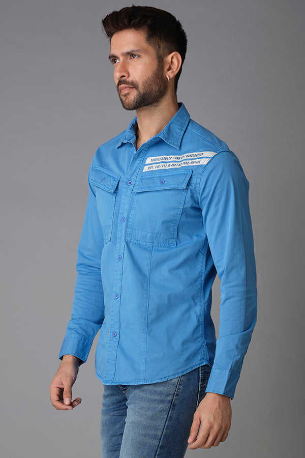 Campanula Blue Full Sleeve Cotton Shirt (Axel F/Slv Fit)