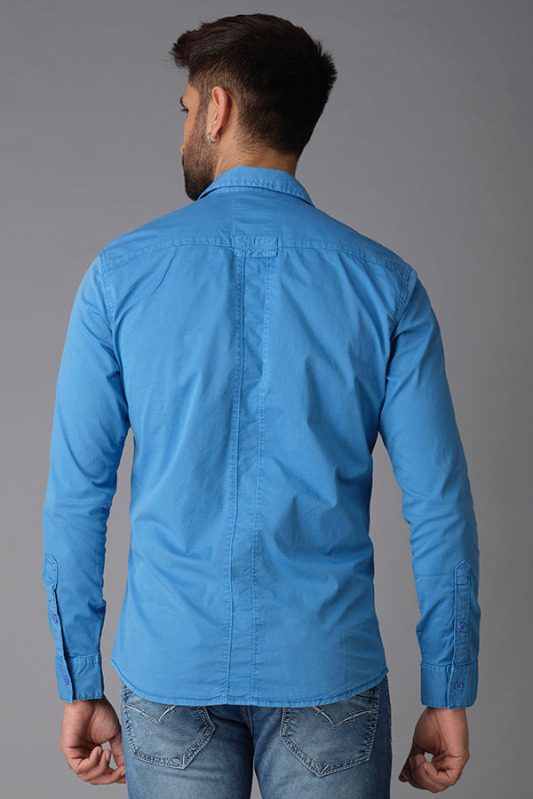 Campanula Blue Full Sleeve Cotton Shirt (Axel F/Slv Fit)