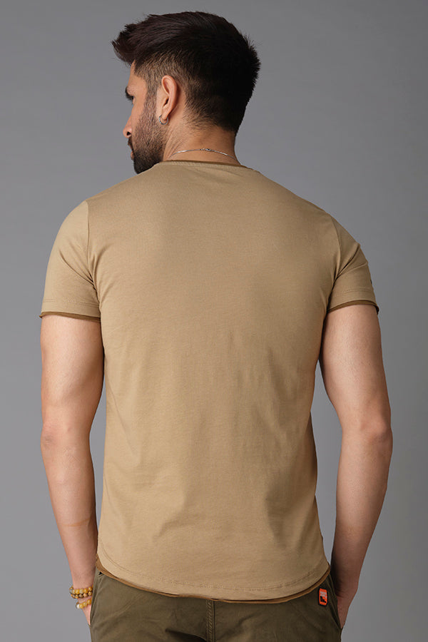 Khaki Black Half Sleeve V Neck Tee (V Neck H/Slv Slim)