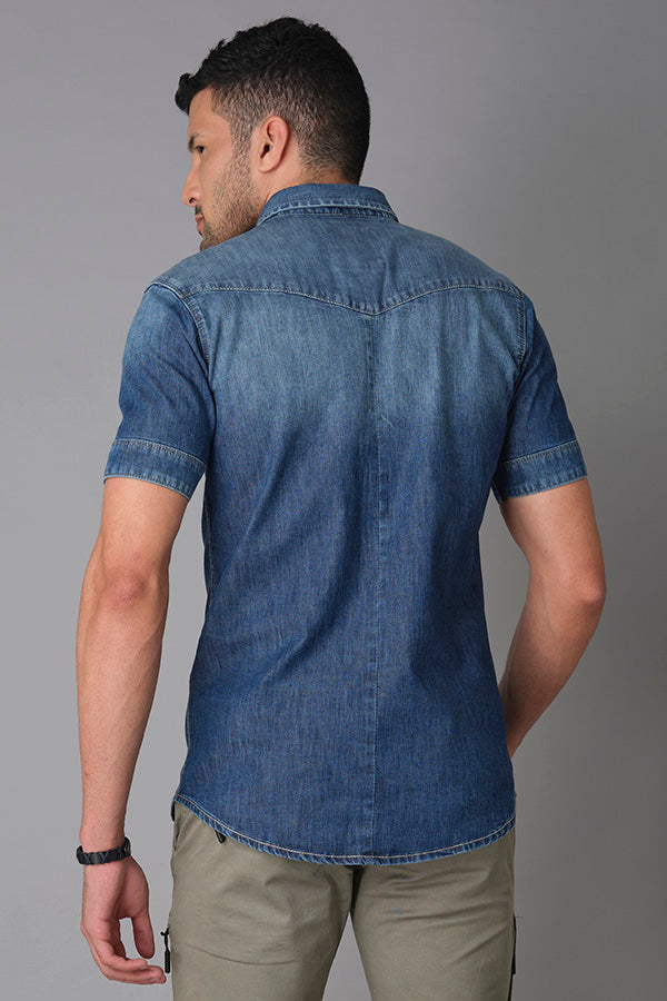 Med Blue Half Sleeve Denim Shirt (Axel H/Slv Fit)