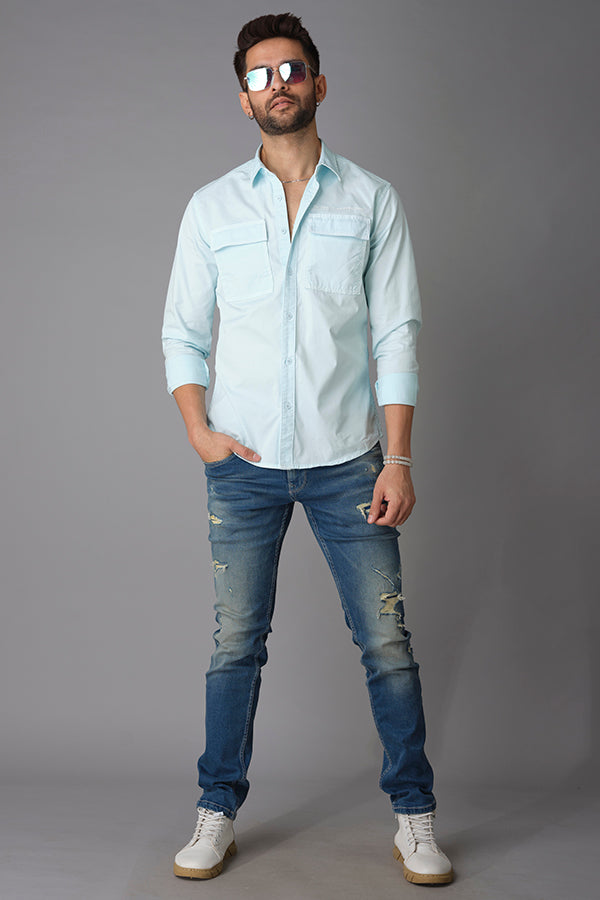 Lt Sky Blue Full Sleeve Cotton Shirt (Axel F/Slv Fit)