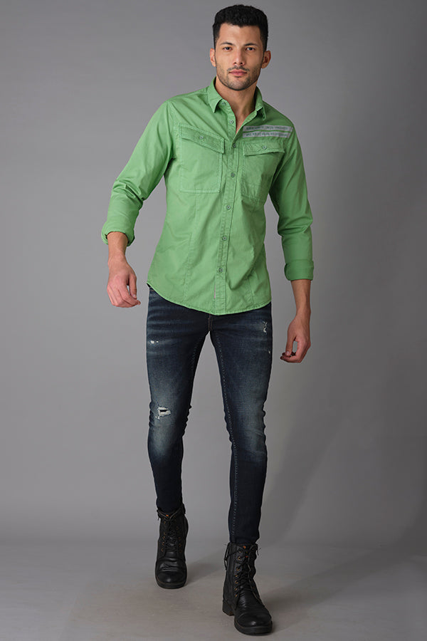 Green Spruce Full Sleeve Cotton Shirt (Axel F/Slv Fit)