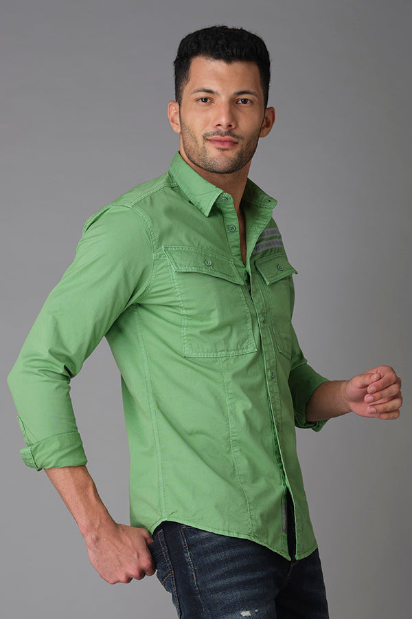 Green Spruce Full Sleeve Cotton Shirt (Axel F/Slv Fit)