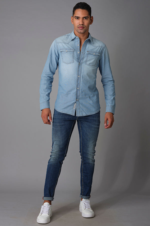 Lt Blue Full Sleeve Denim Shirt (Axel F/Slv Fit)