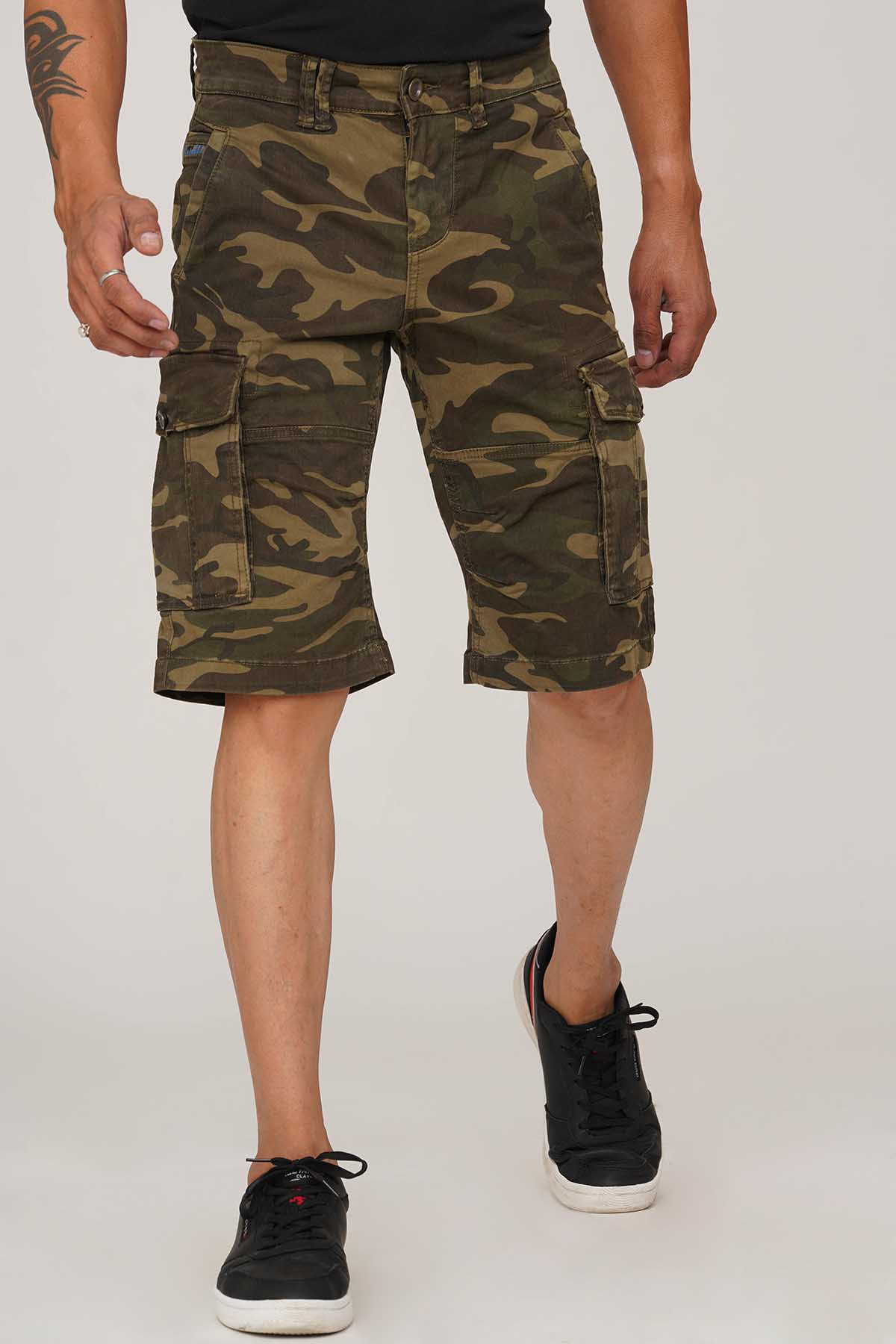 Olive Camo Print Cargo Short