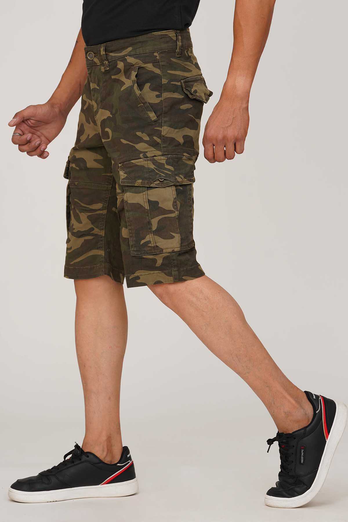 Olive Camo Print Cargo Short