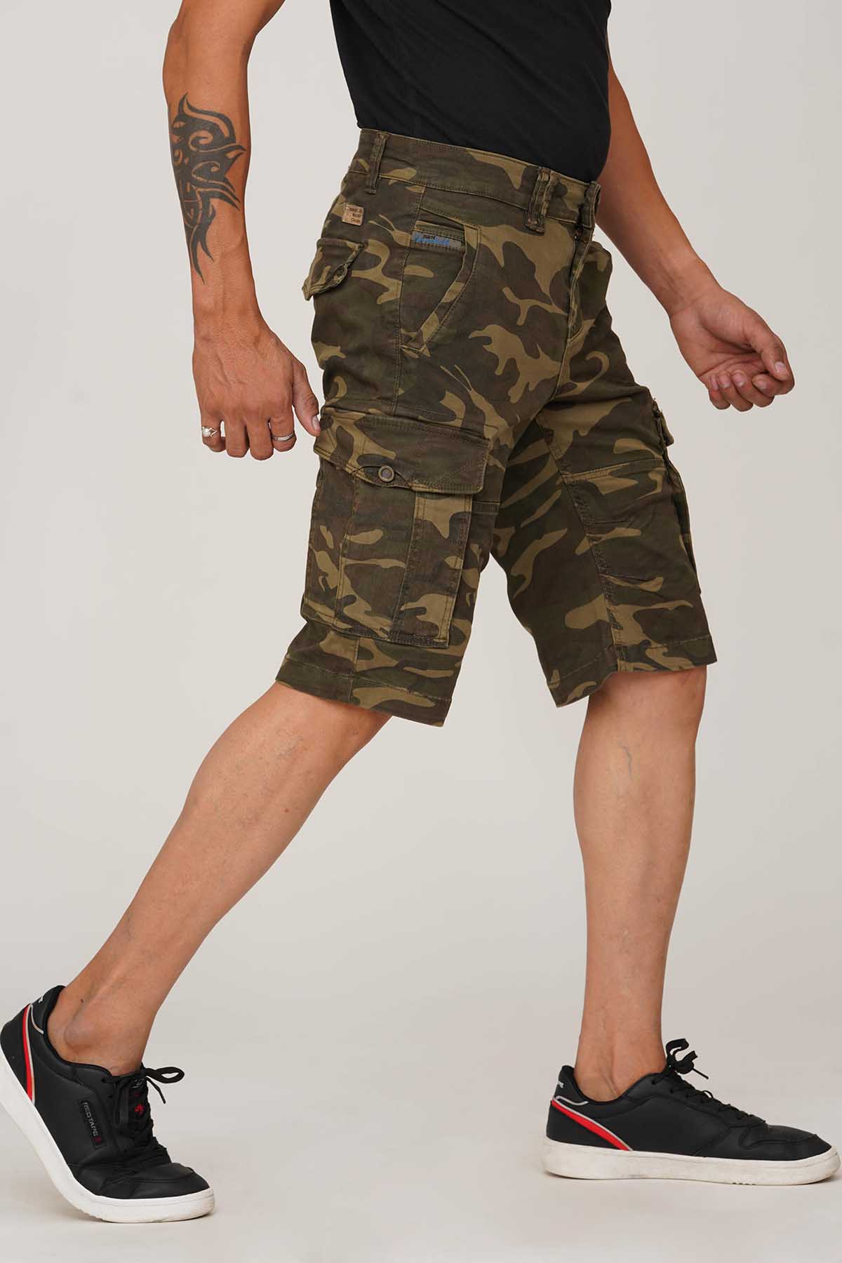 Olive Camo Print Cargo Short