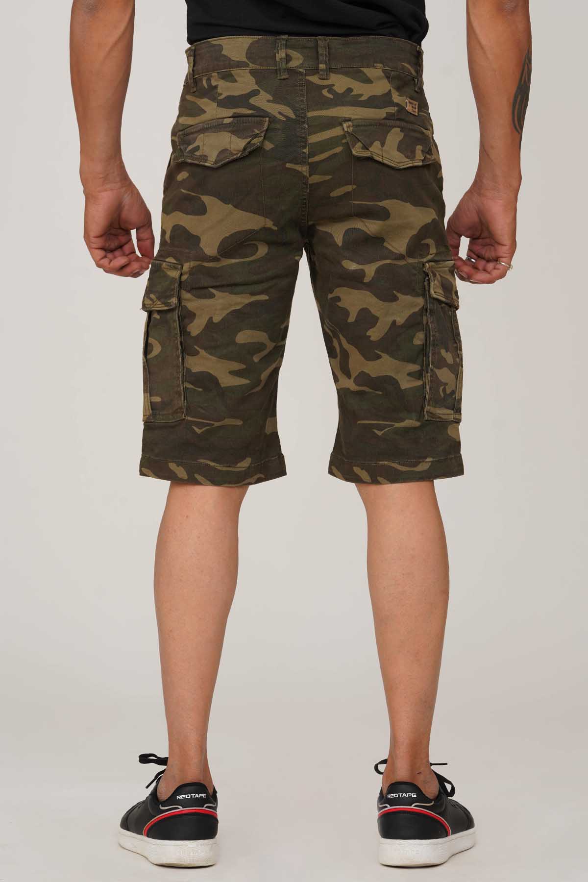 Olive Camo Print Cargo Short