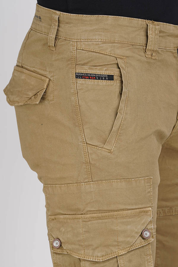 Solid 6 Pockets Cargo Pant With Black Strip On Pocket, Slim and Regular fit