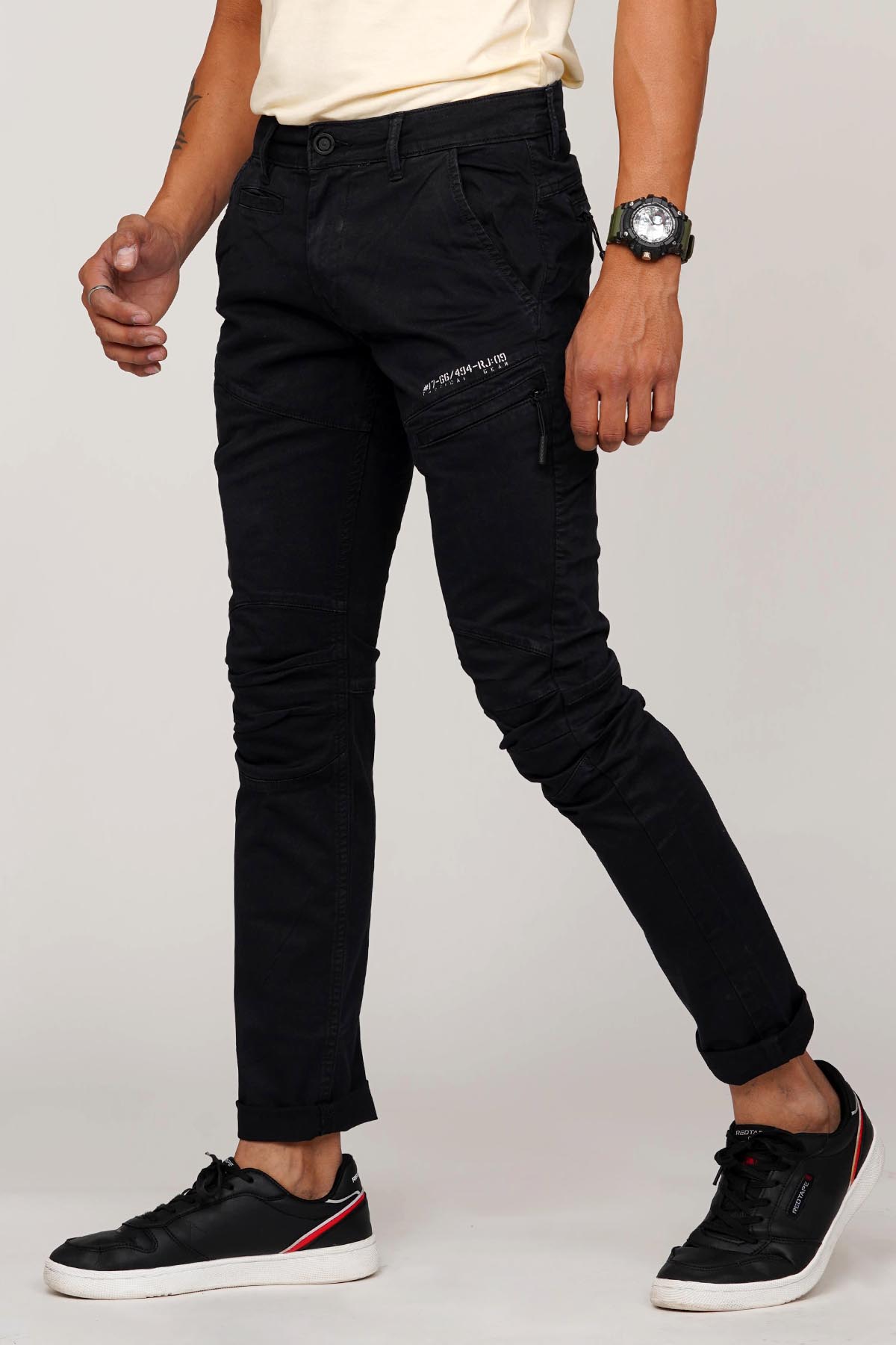 BLACK COTTON SOLID CARGO PANT – ROOKIES