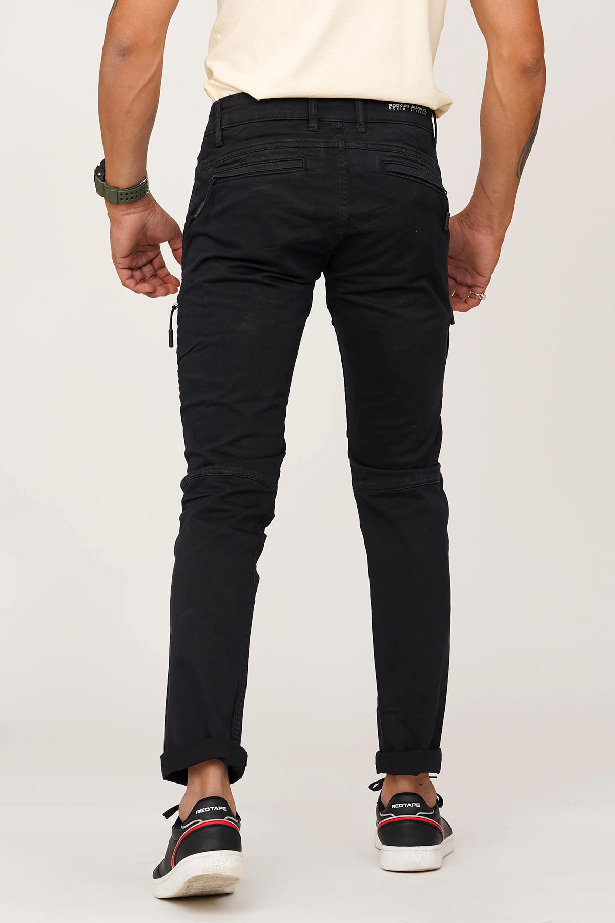Rookies Black Cotton Solid Cargo pant