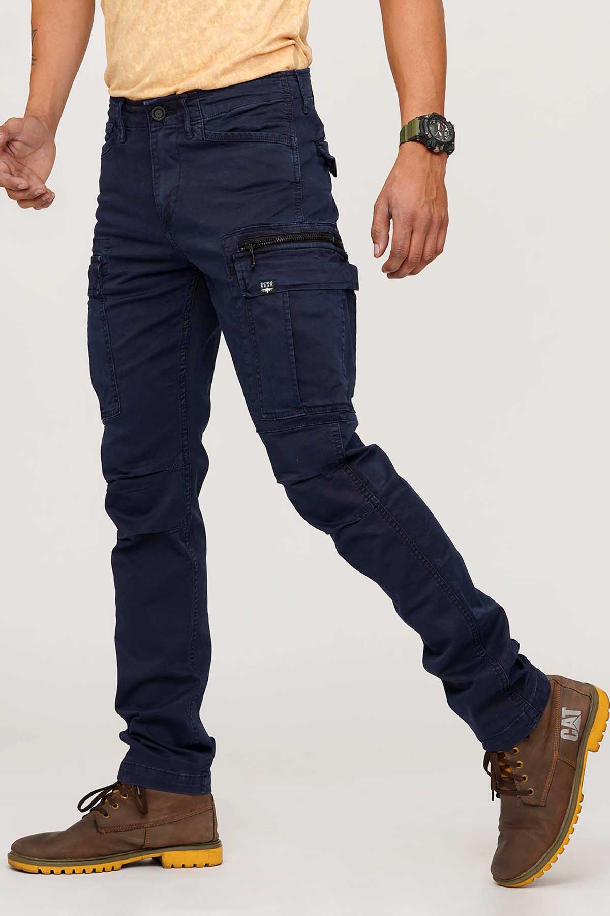 NAVY COTTON SOLID CARGO PANT – ROOKIES