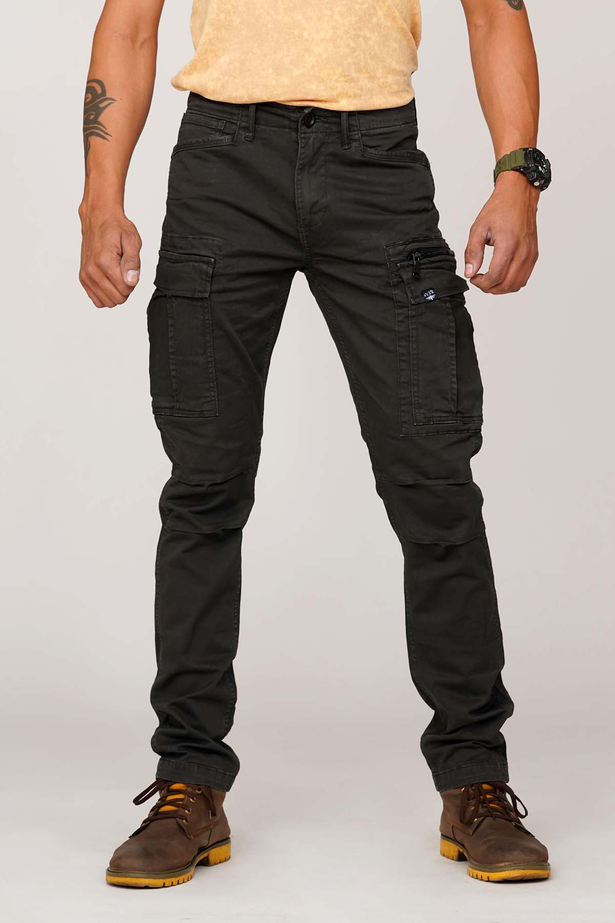 CHARCOAL COTTON SOLID CARGO PANT – ROOKIES