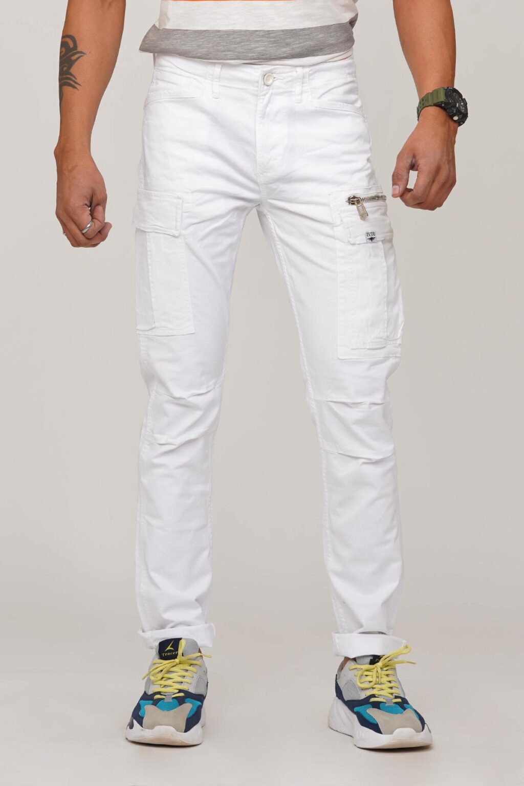 WHITE COTTON SOLID CARGO PANT – ROOKIES
