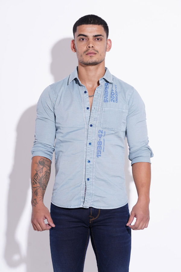 DUSTY BLUE FULL SLEEVE COTTON CASUAL SHIRT