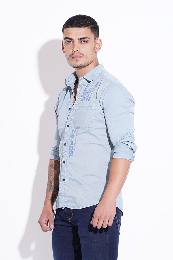 DUSTY BLUE FULL SLEEVE COTTON CASUAL SHIRT