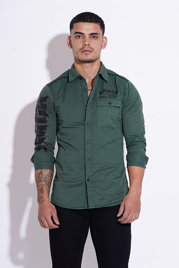 MILITARY GREEN FULL SLEEVE COTTON CASUAL SHIRT