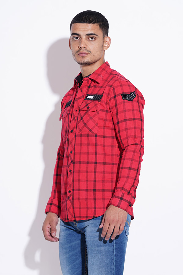 RED FULL SLEEVE CHECK CASUAL SHIRT