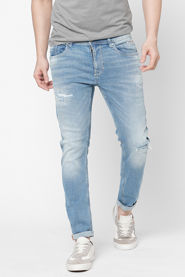 LT BLUE 5 POCKET LOW-RISE TAPERED ANKLE LENGTH JEANS