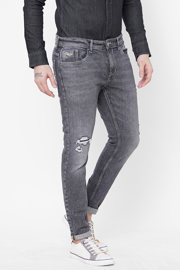 DK GREY 5 POCKET LOW-RISE TAPERED ANKLE LENGTH JEANS