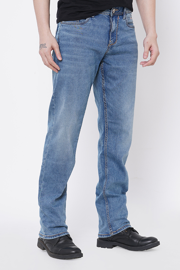 MED BLUE 5 POCKET MIDRISE, COMFORT AND STREIGHT FIT JEANS
