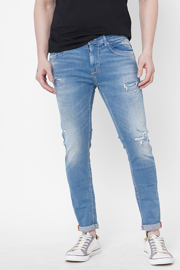 LT BLUE 5 POCKET LOW-RISE TAPERED ANKLE LENGTH JEANS