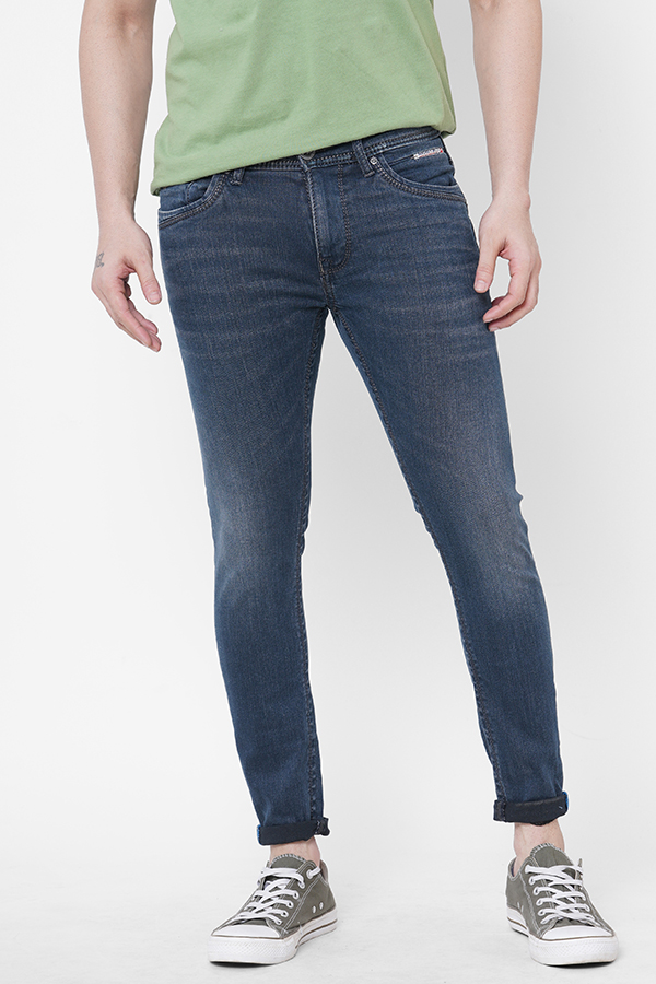 PETROL 5 POCKET LOW-RISE TAPERED ANKLE LENGTH JEANS