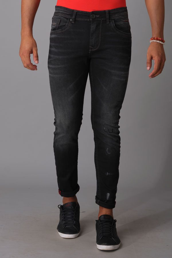 CHARCOAL BLACK 5 POCKET LOW-RISE ANKLE LENGTH JEANS (SPRINGSTEEN FIT)