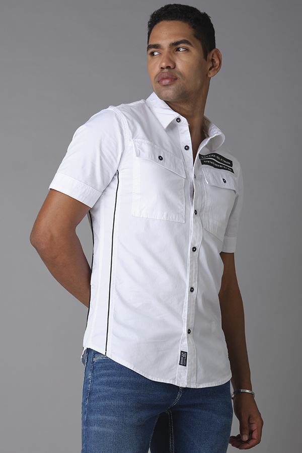WHITE HALF SLEEVE COTTON SHIRT (AXEL H/SLV FIT)