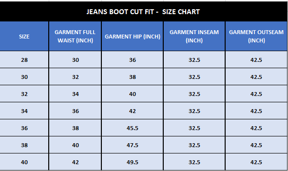 Jeans Size Chart ROOKIES