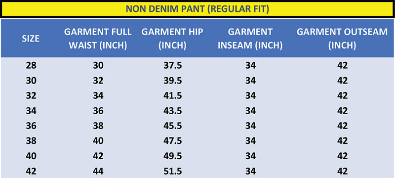 Trousers Size Chart – Derby Clothing Pvt. Ltd.