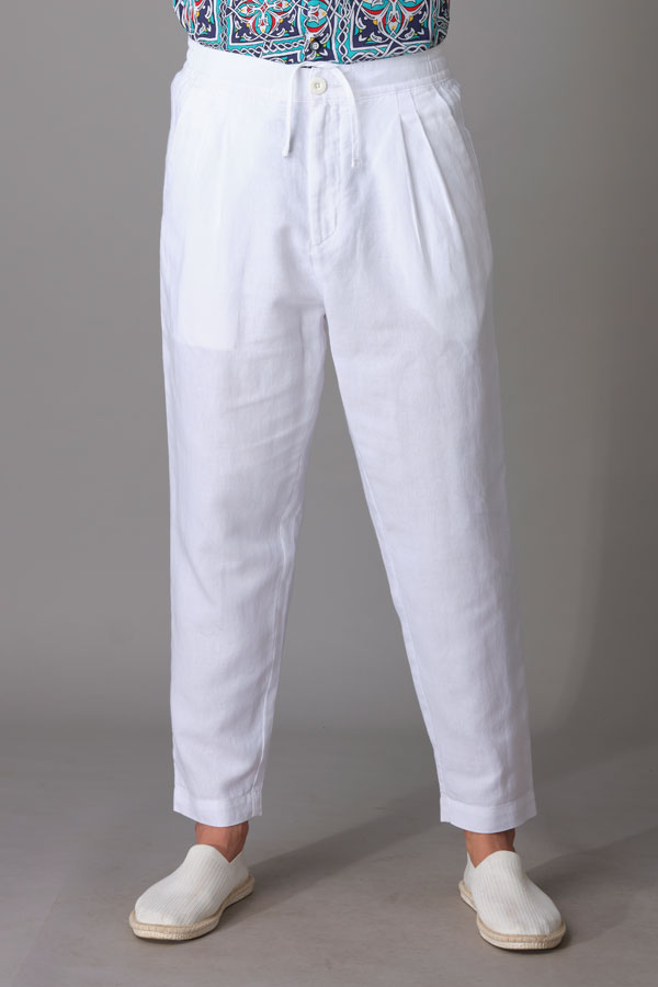 WHITE LINEN PANT (RELAXED TAPERED FIT)