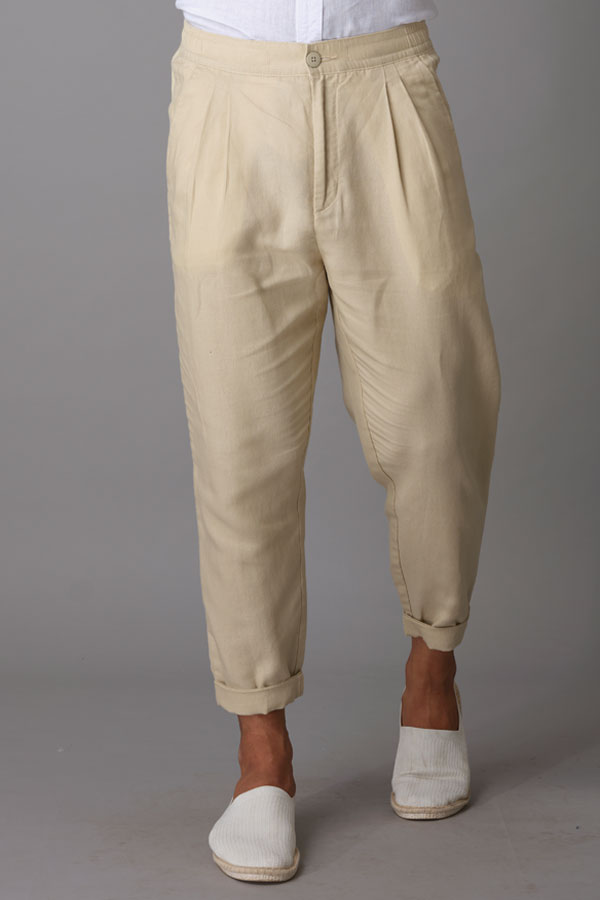 BEIGE LINEN PANT (RELAXED TAPERED FIT)